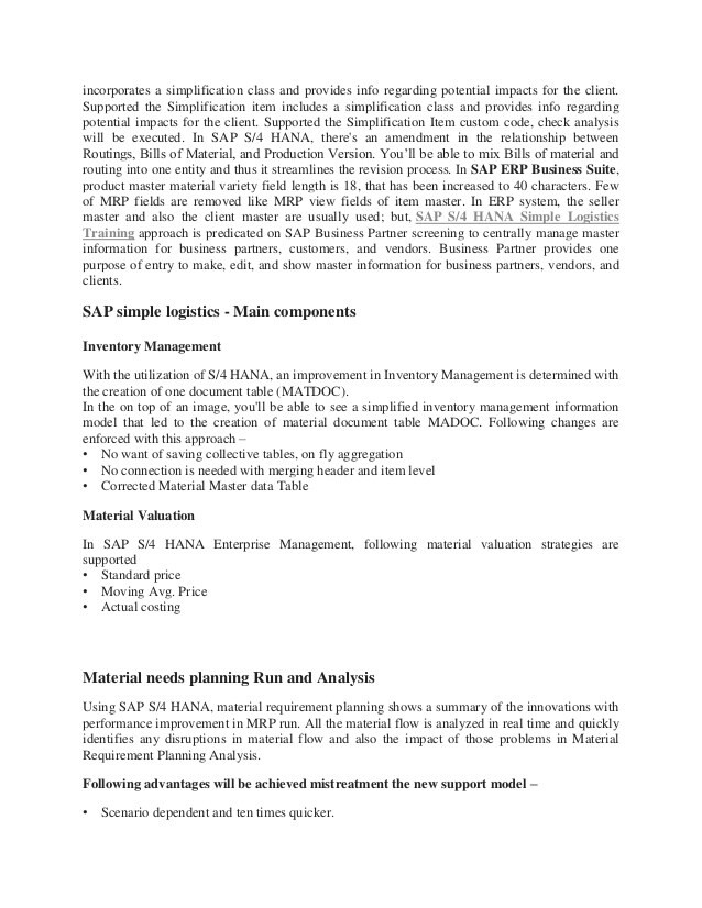 Sap S4 Hana Simple Logistics Sample Resume Sap S4 Hana Simple Logistics Pdf