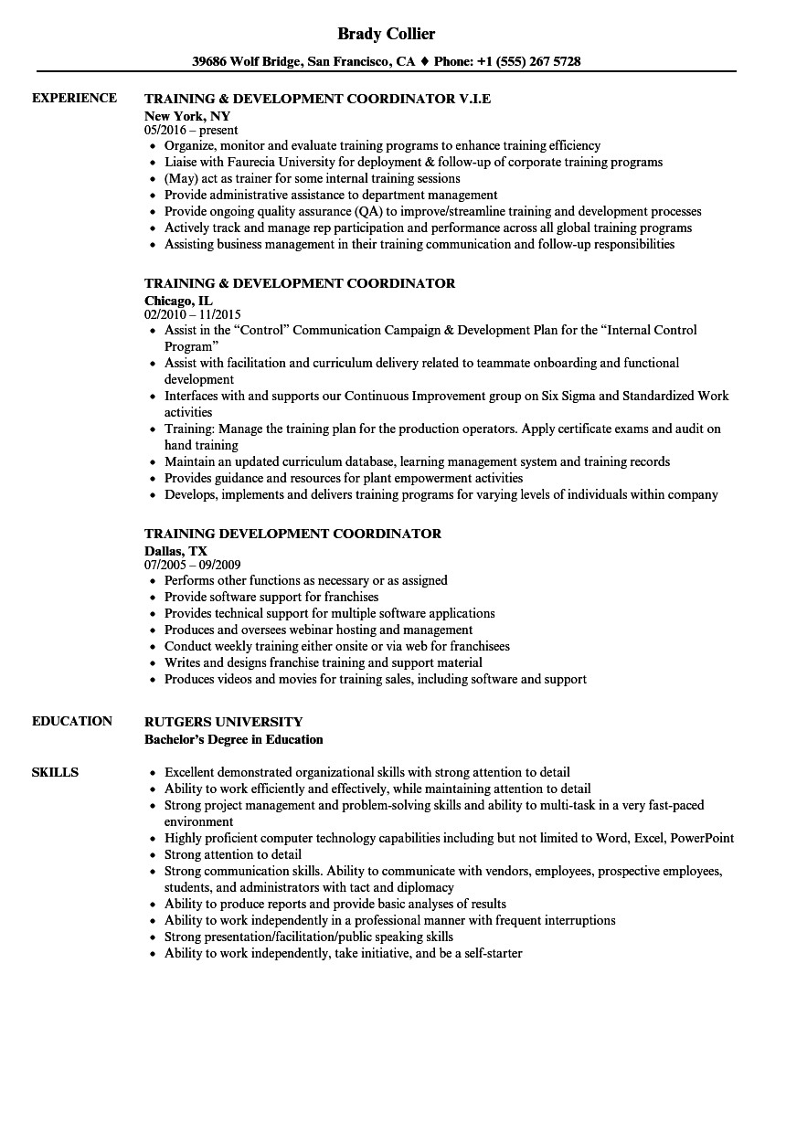 Training and Development Coordinator Resume Sample Training & Development Coordinator Resume Samples