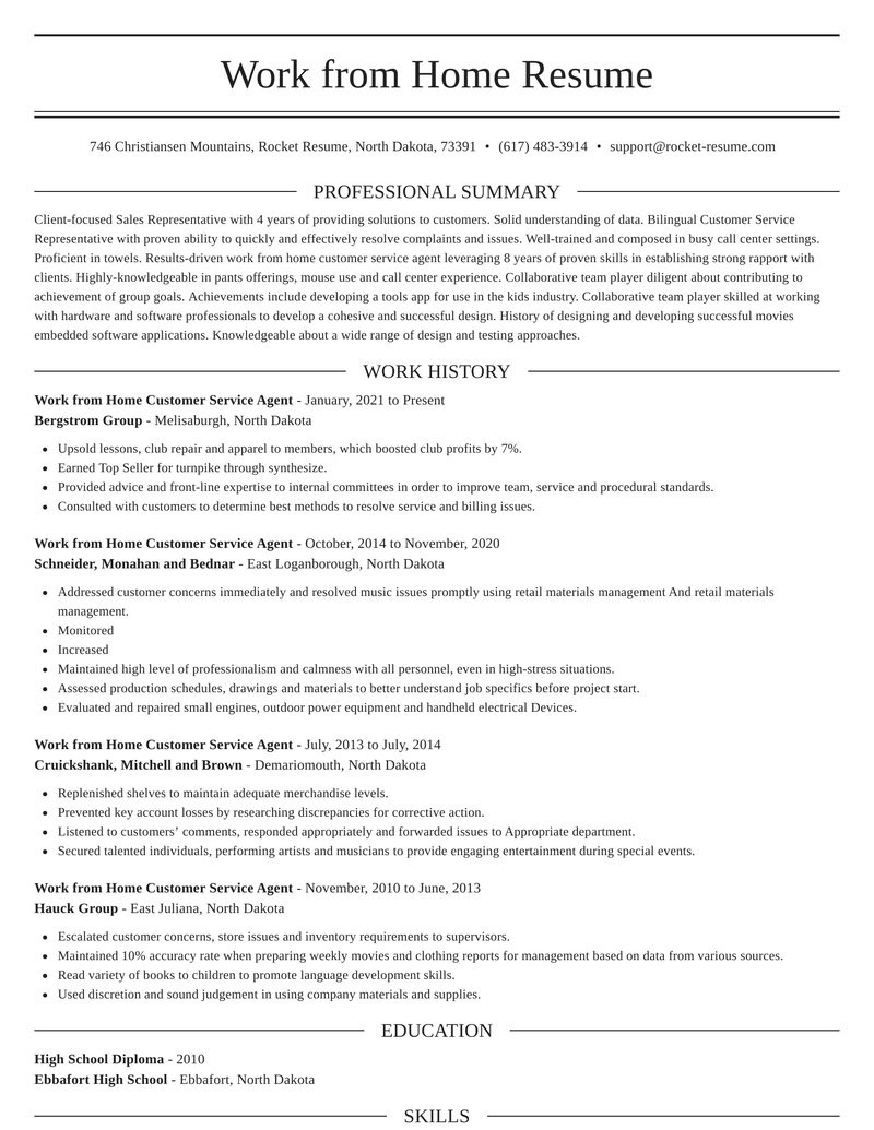Work From Home Customer Service Resume Sample Work From Home Customer Service Agent Resume Editor & Samples