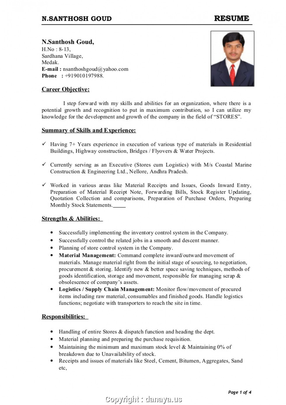 Construction Store Keeper Resume Sample Pdf Storekeeper Cv Sample Pdf October 2021