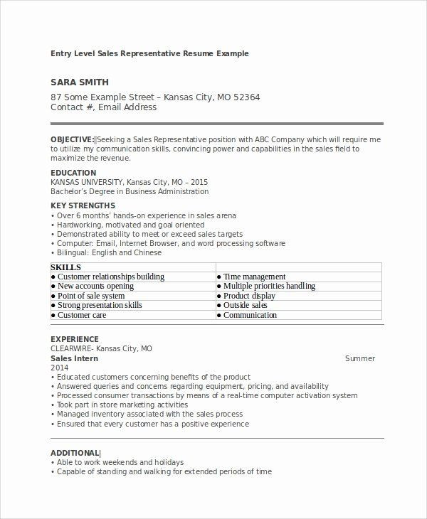 Entry Level Sales associate Resume Sample Entry Level Sales associate Resume New Sample Sales