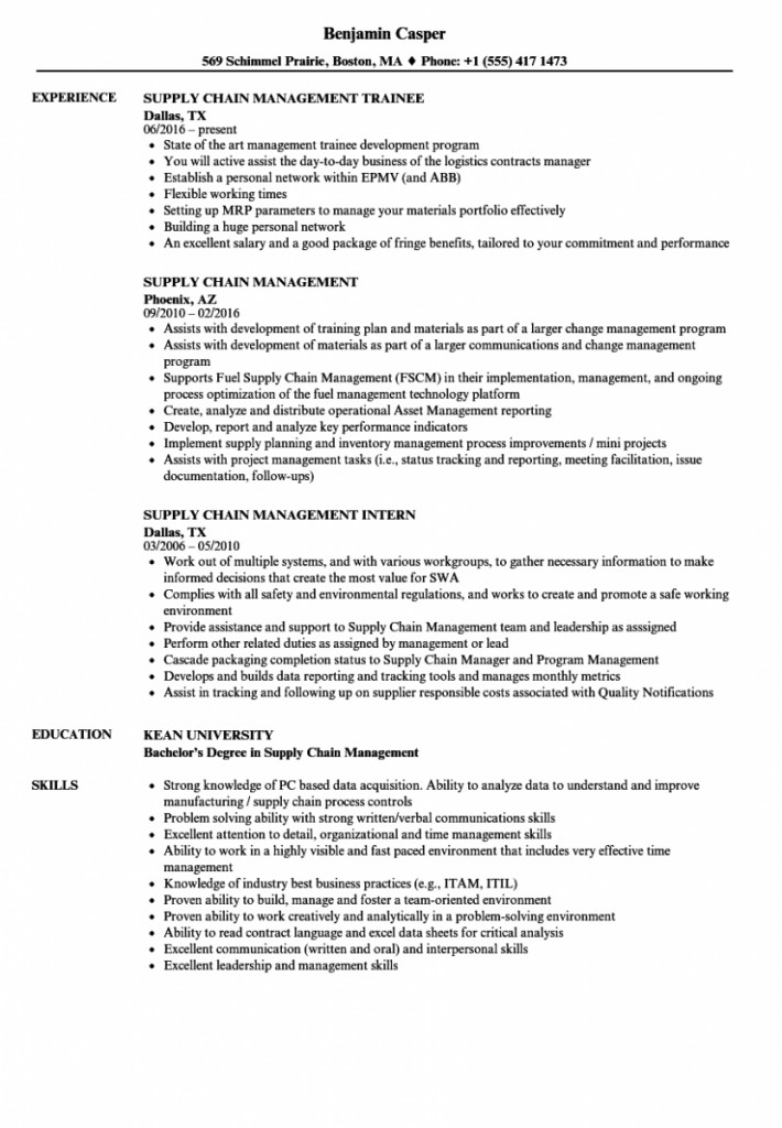 Entry Level Supply Chain Management Resume Sample Supply Chain Management Resume Sample