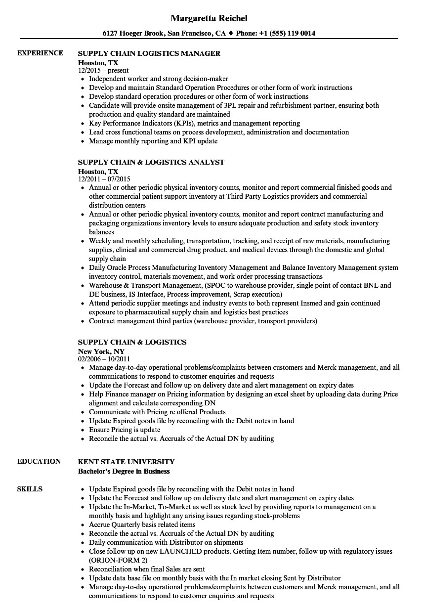 Entry Level Supply Chain Management Resume Sample Supply Chain Resume In 2020