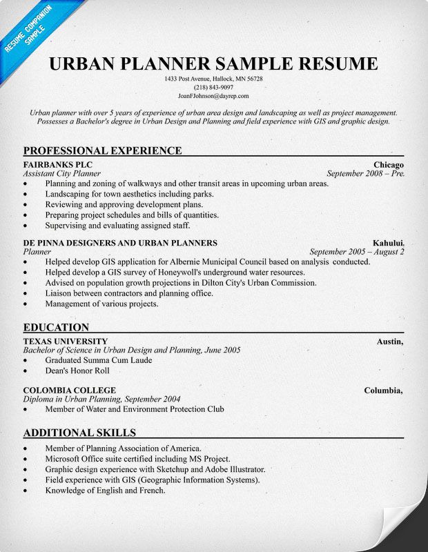 Entry Level Urban Planner Resume Sample Urban Planner Resume Ficial Work Professional
