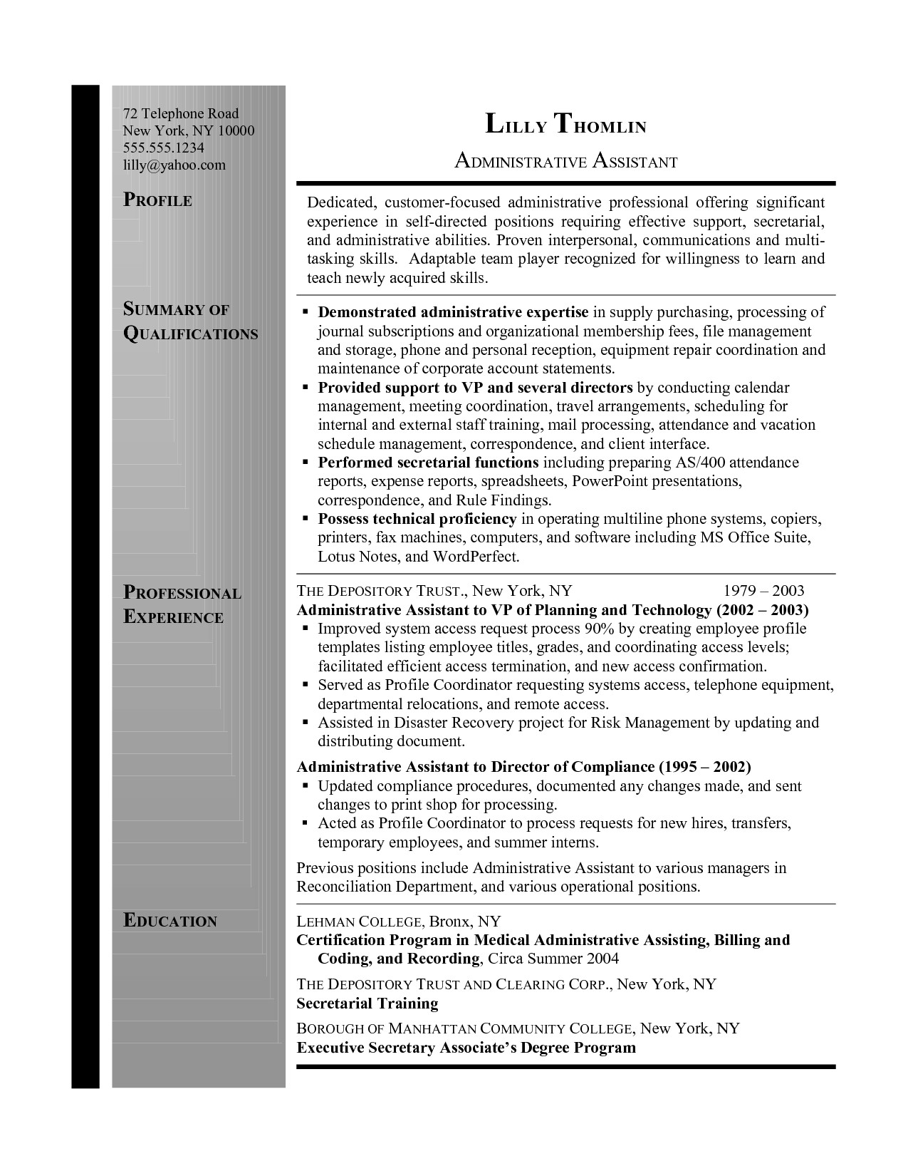 Executive assistant Summary Of Qualifications Sample Resume Resume Summary Administrative assistant