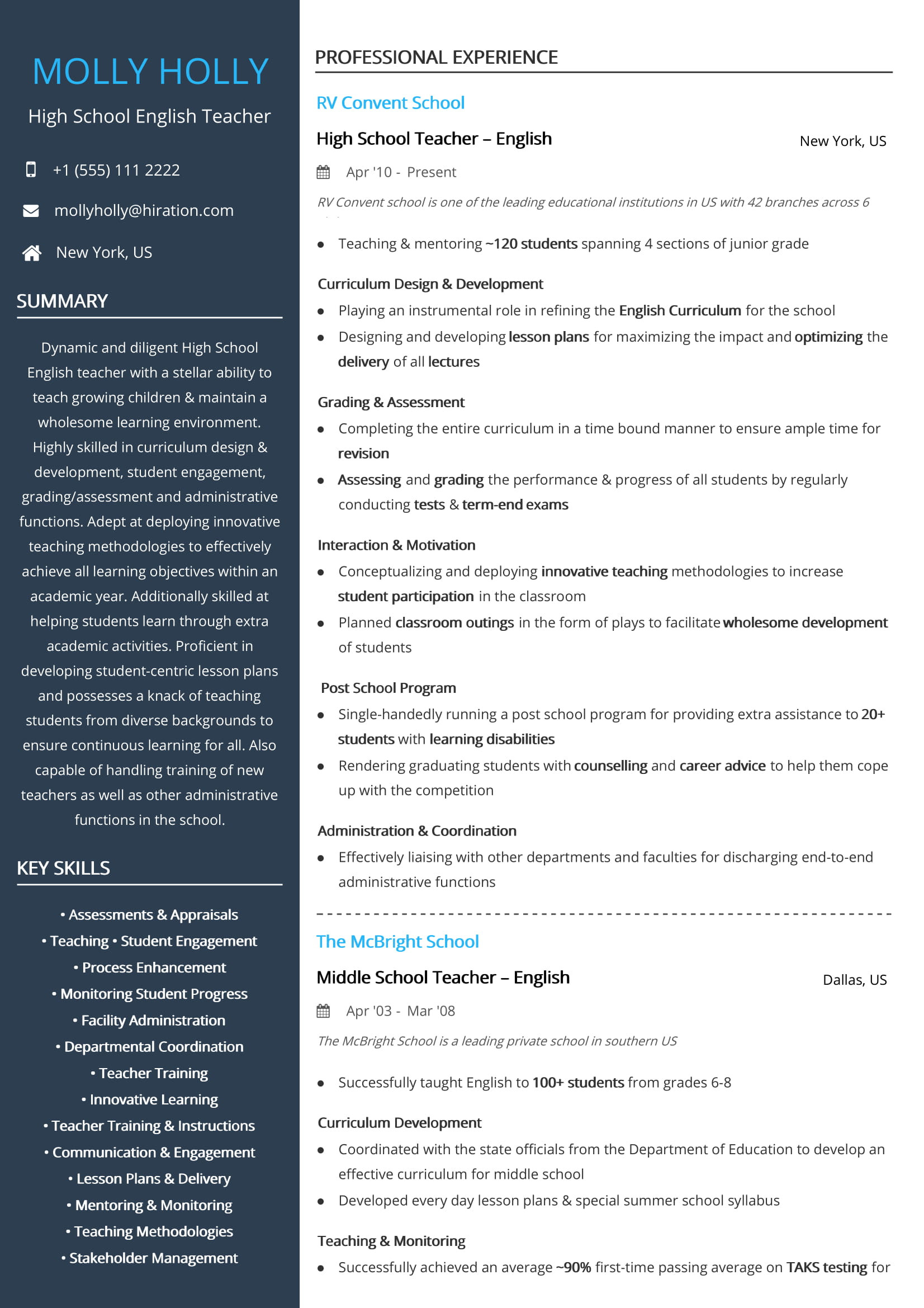 High School English Teacher Resume Samples Free High School English Teacher Resume Sample 2020 by Hiration