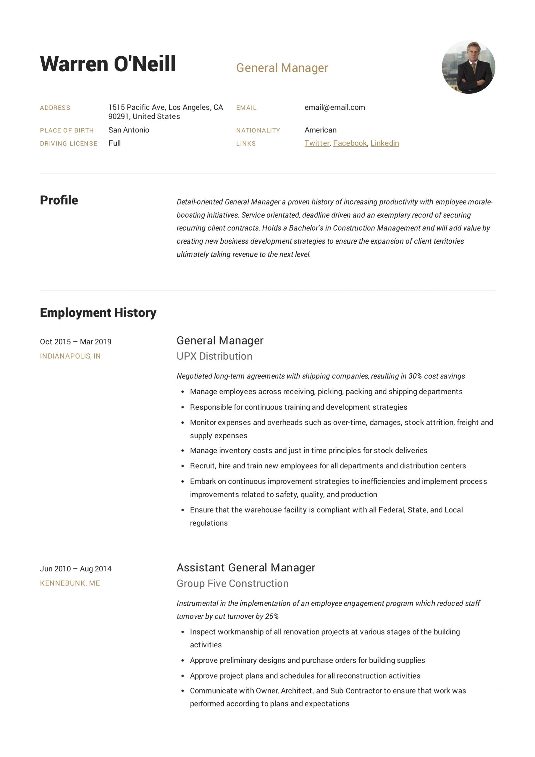 Hotel General Manager Resume Free Sample General Manager Resume & Writing Guide  12 Resume Examples Pdf