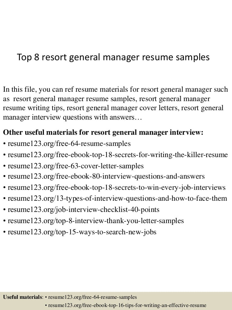Hotel General Manager Resume Free Sample top 8 Resort General Manager Resume Samples