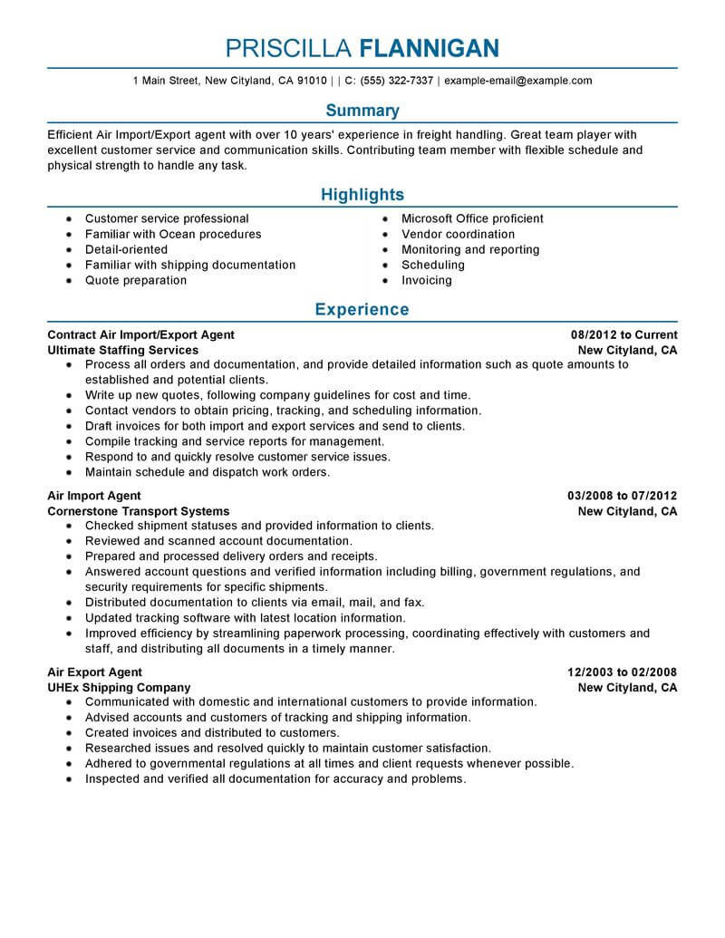 Import Export Documentation Executive Resume Sample Import Export Cover Letter Examples October 2021