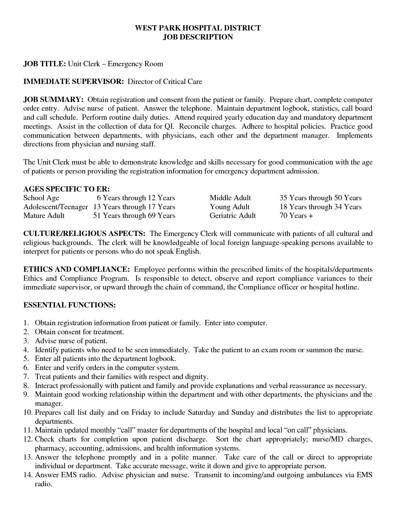 Nurse Sample Resume with Job Description Rn Job Description for Resume