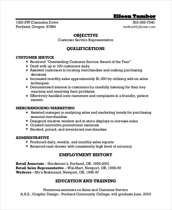 Objective Samples for Resume Customer Service Free 8 Sample Customer Service Objective Templates In Pdf