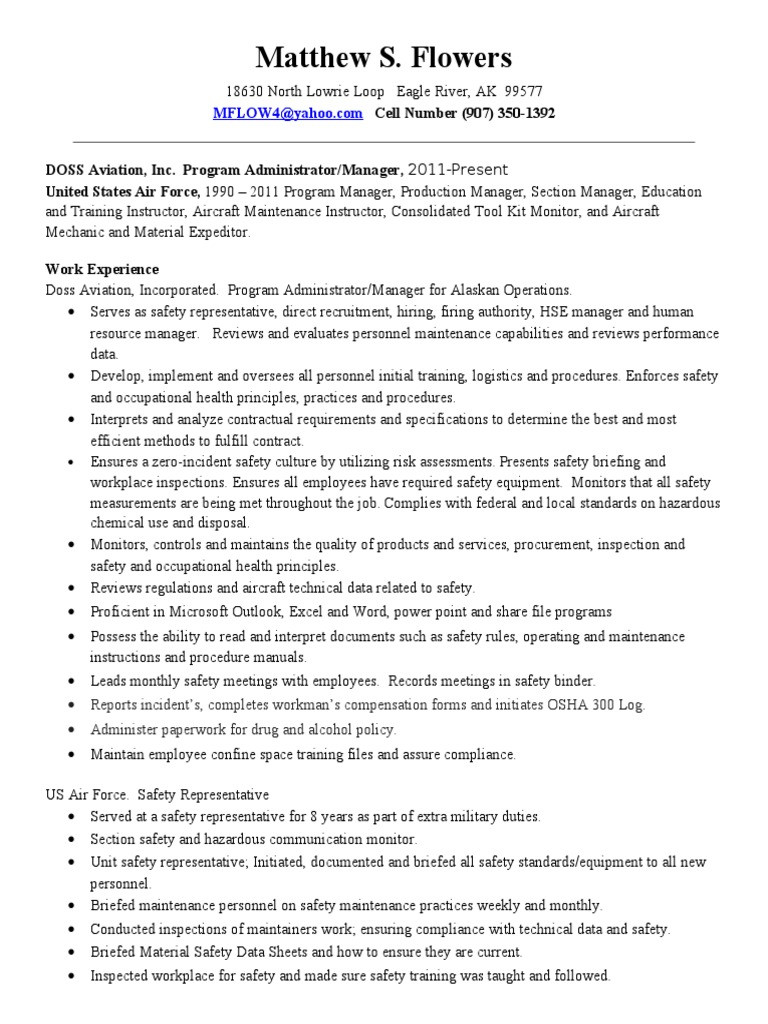 Occupational Health and Safety Resume Sample Safety Resume 2013 Safety