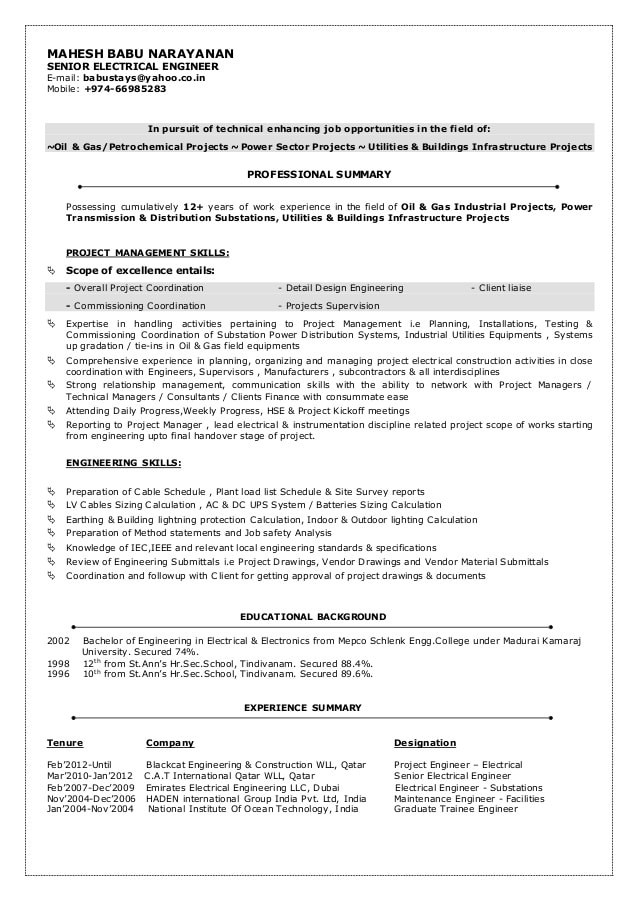 Oil and Gas Electrical Engineer Resume Sample Electrical Engineer Oil and Gas Electrical Engineer