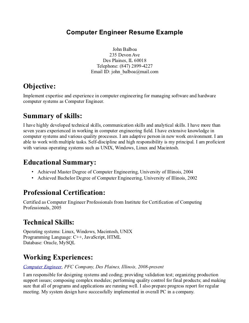 Resume Objective Samples for Experienced Professionals Resume Objective Examples Computer Engineer – Tipss Und Vorlagen