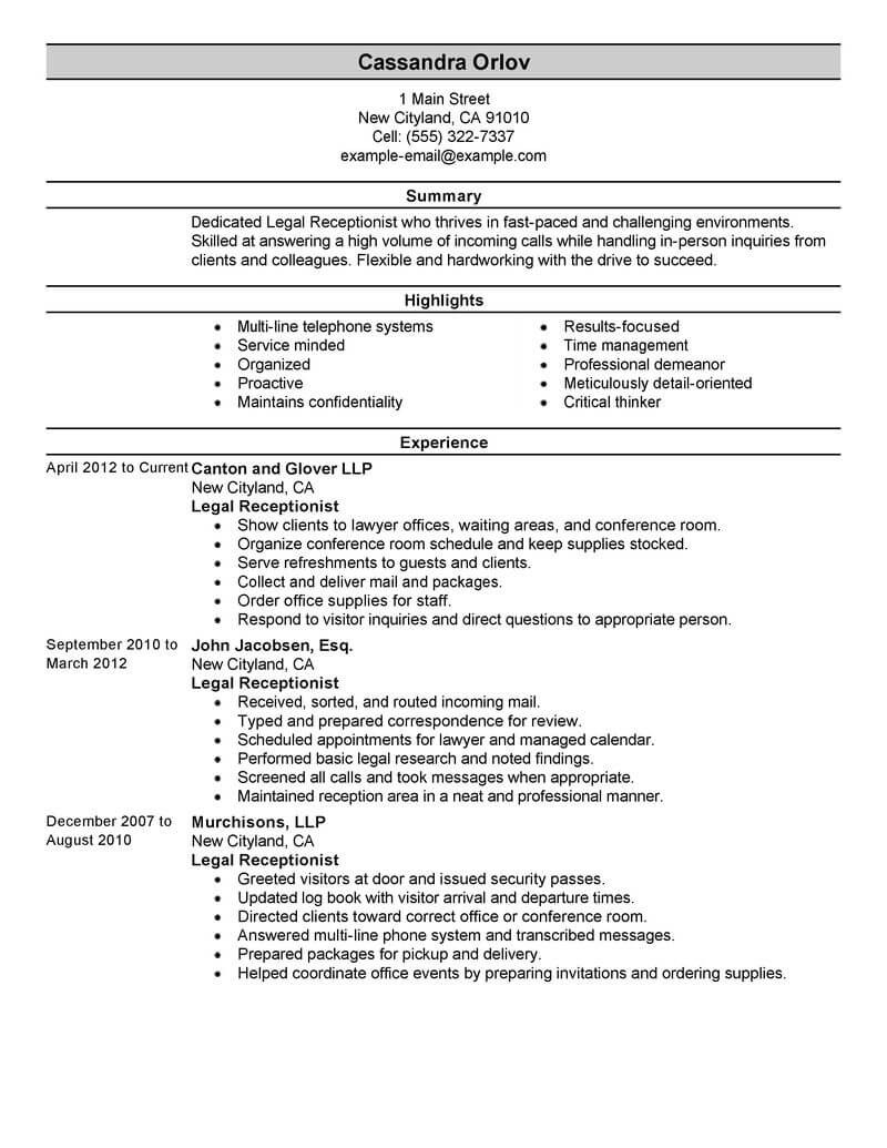 Resume Sample for Receptionist Position with No Experience Reception Cv Example October 2021