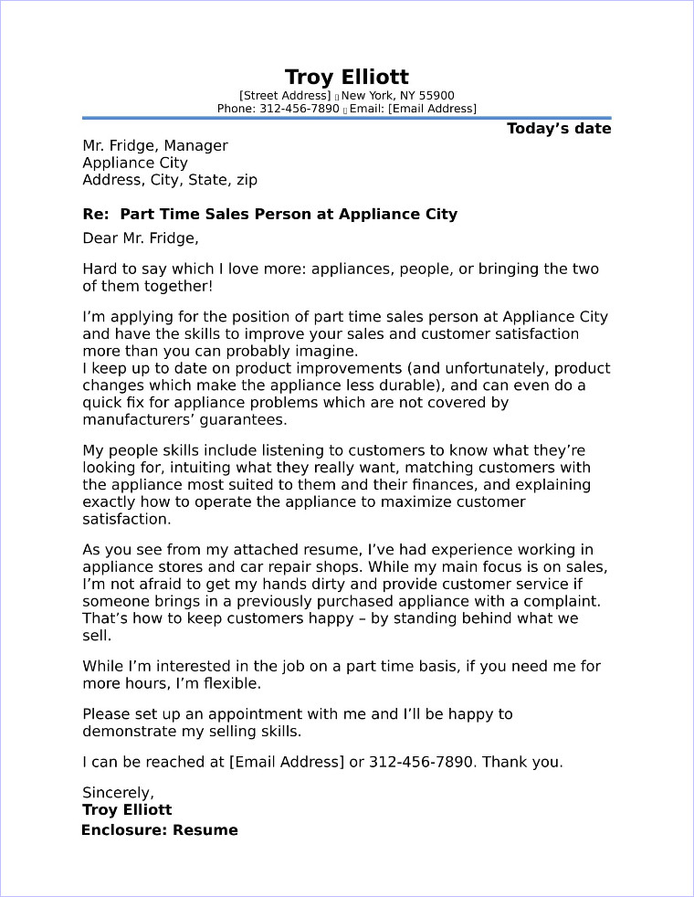 Sample Cover Letter for Resume Part Time Job Part Time Job Cover Letter Sample