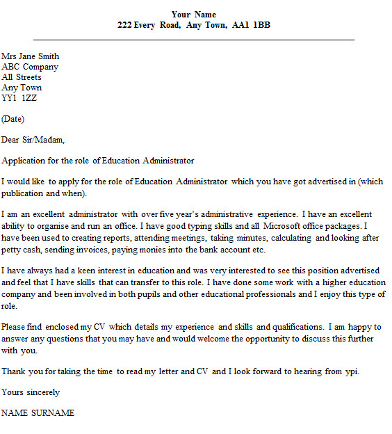 Sample Cover Letter for Resume School Administrator Education Administrator Cover Letter Example Icover