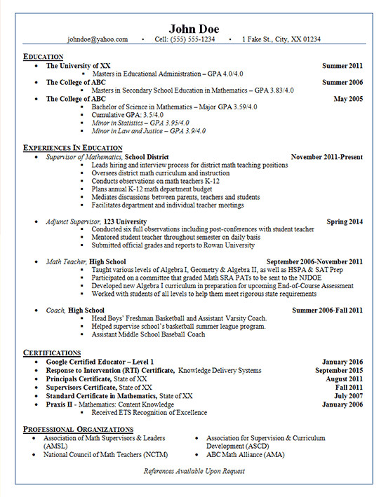 Sample Cover Letter for Resume School Administrator School Administrator Resume Example Adjunct Supervisor