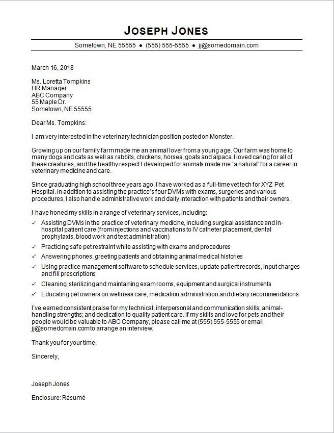 Sample Cover Letter for Resume Veterinary Technician Cover Letter Sample Vet Tech Veterinary Technician Cover