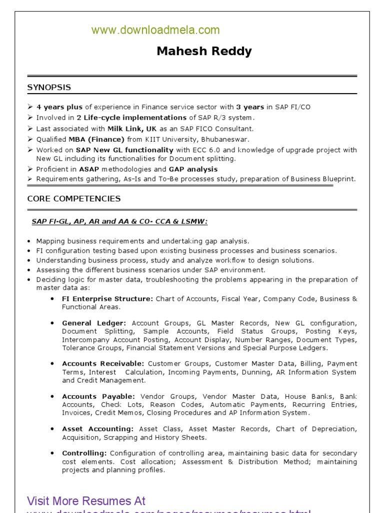 Sample Resume for 4 Years Experience Downloadmela Sap Fico 4 Years Experience Resume