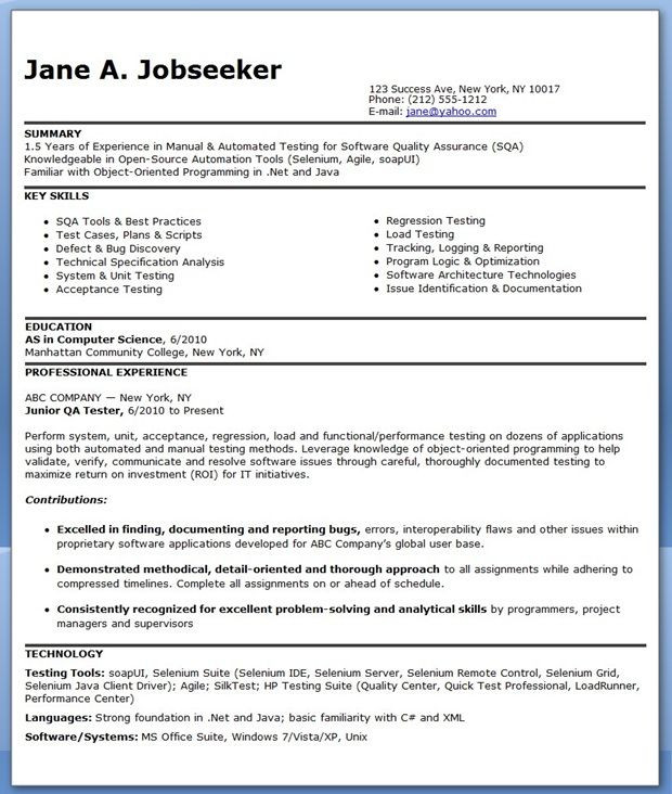 Sample Resume for 6 Months Experience In software Testing Qa software Tester Resume Sample Entry Level