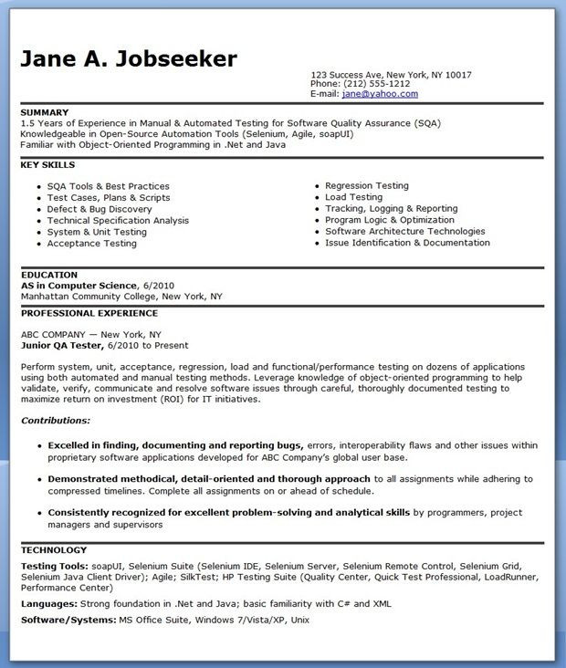 Sample Resume for 6 Months Experience In software Testing Qa software Tester Resume Sample Entry Level