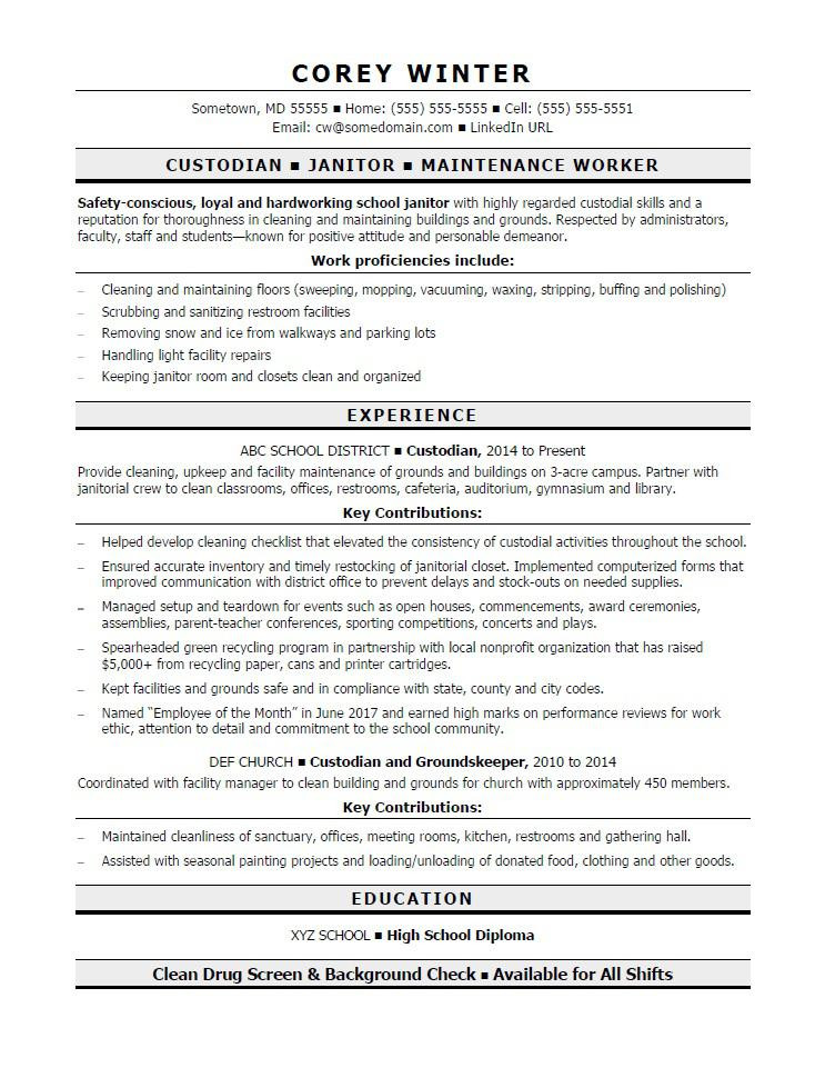 Sample Resume for A Custodian Position Custodian Resume Sample