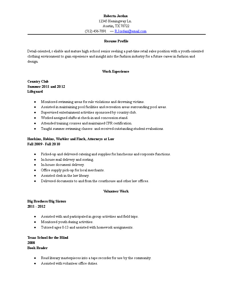 Sample Resume for A High School Graduate High School Graduate Resume Template