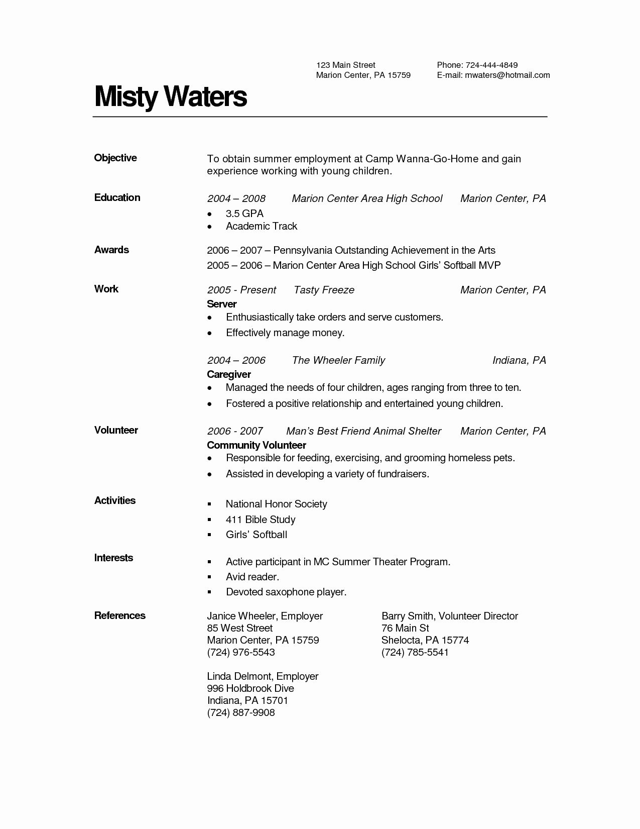 Sample Resume for A High School Graduate Recent High School Graduate Resume