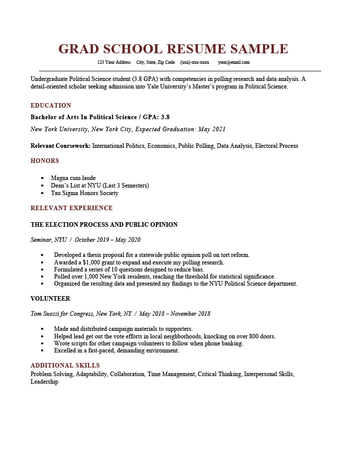 Sample Resume for Applying to Graduate School How to Write A Grad School Resume Examples & Template