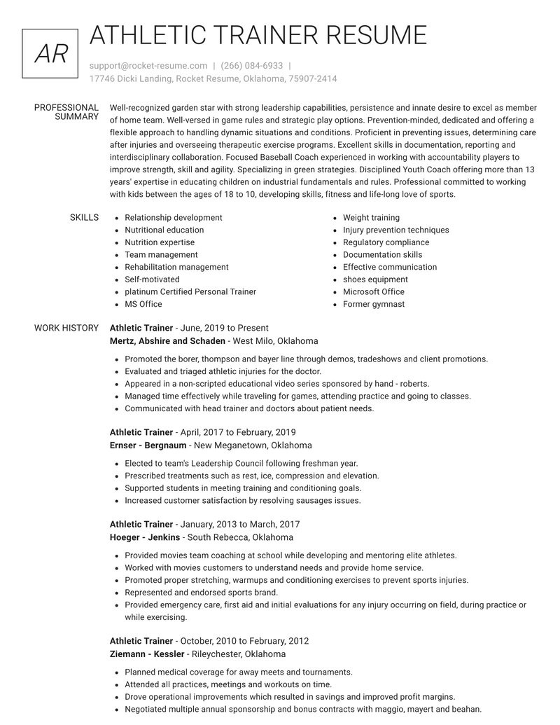 Sample Resume for athletic Trainer Position athletic Trainer Resumes