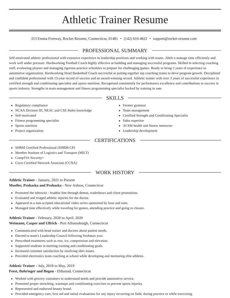 Sample Resume for athletic Trainer Position athletic Trainer Resumes