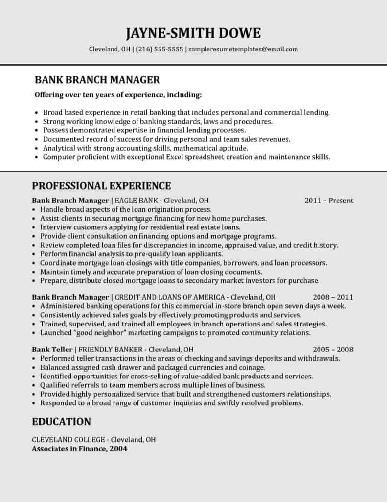 Sample Resume for Bank Branch Operations Manager Bank Branch Manager Sample Resume for Bank Branch Operations Manager Bank Branch Manager