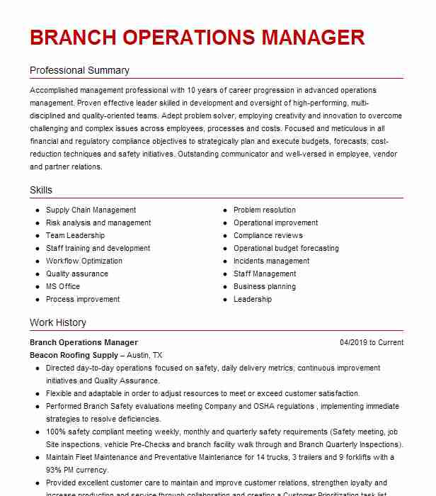 Sample Resume for Bank Branch Operations Manager Branch Operations Manager Resume Example Wesco Sample Resume for Bank Branch Operations Manager Branch Operations Manager Resume Example Wesco