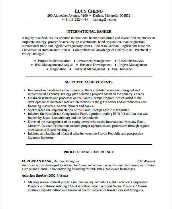 Sample Resume for Bank Jobs Pdf 30 Basic Banking Resume Templates Pdf Doc