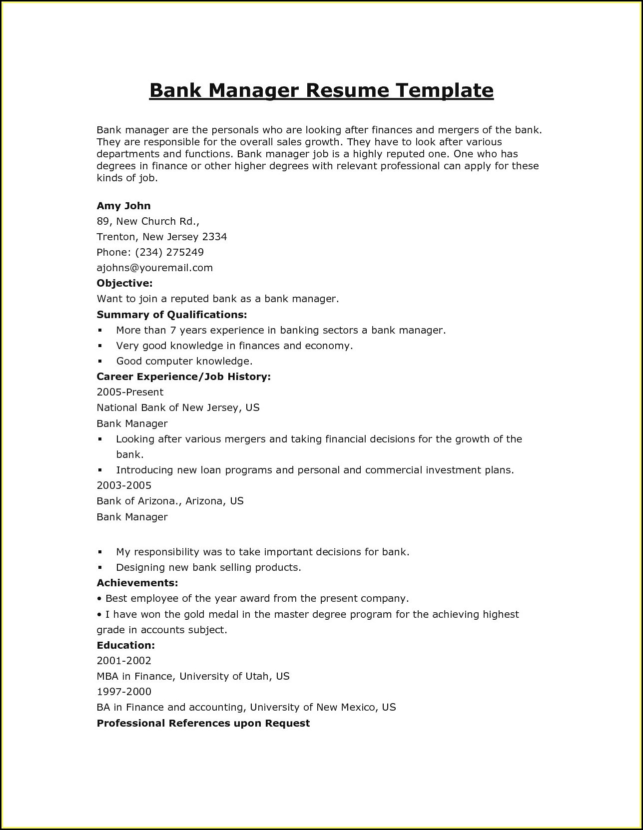 Sample Resume for Banking Operations In India Resume Samples for Banking Jobs In India Resume Resume