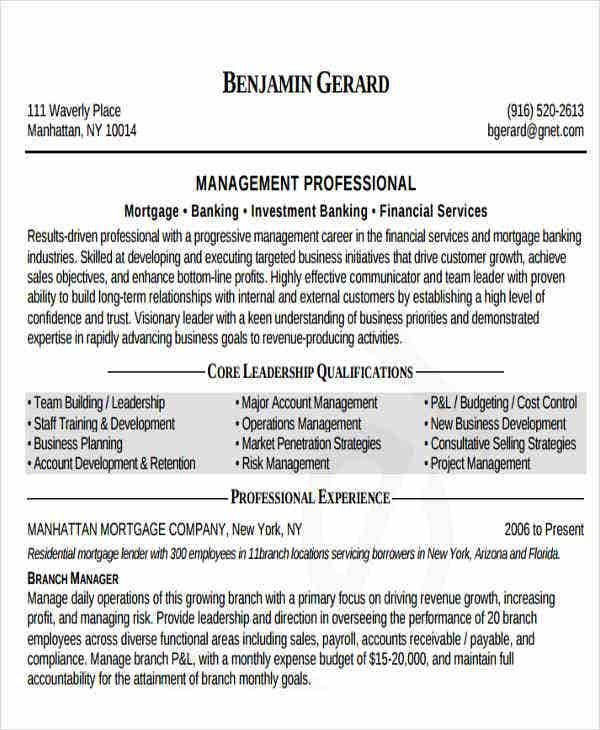 Sample Resume for Banking Operations Manager 49 Banking Resume Templates In Pdf