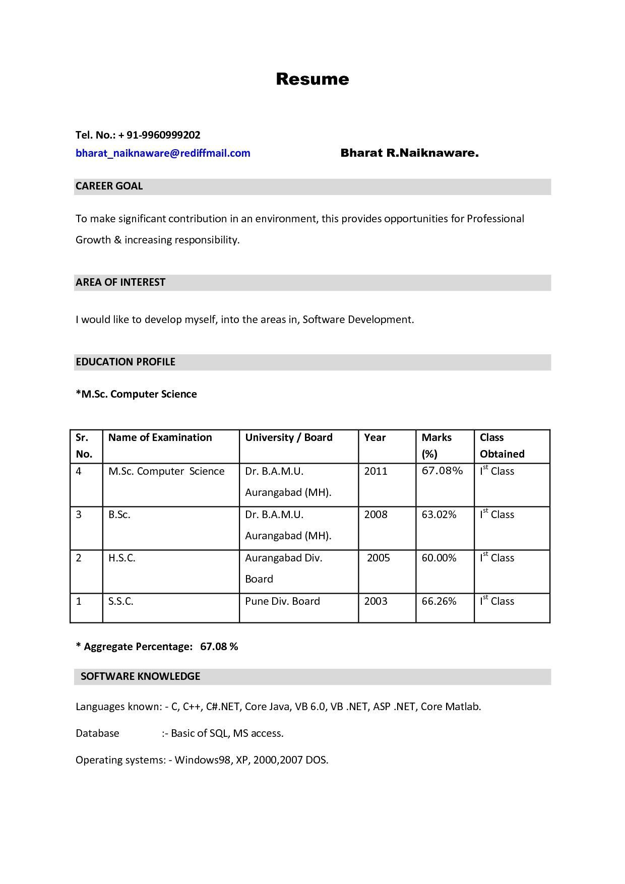 Sample Resume for Bsc Nursing Fresher Pdf Excelent Resume format for Freshers Pdf