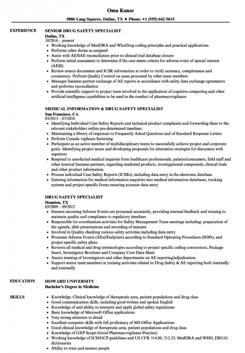 Sample Resume for Clinical Data Management Fresher 10 Pharmacovigilance Brisker Resume format Resume Examples …