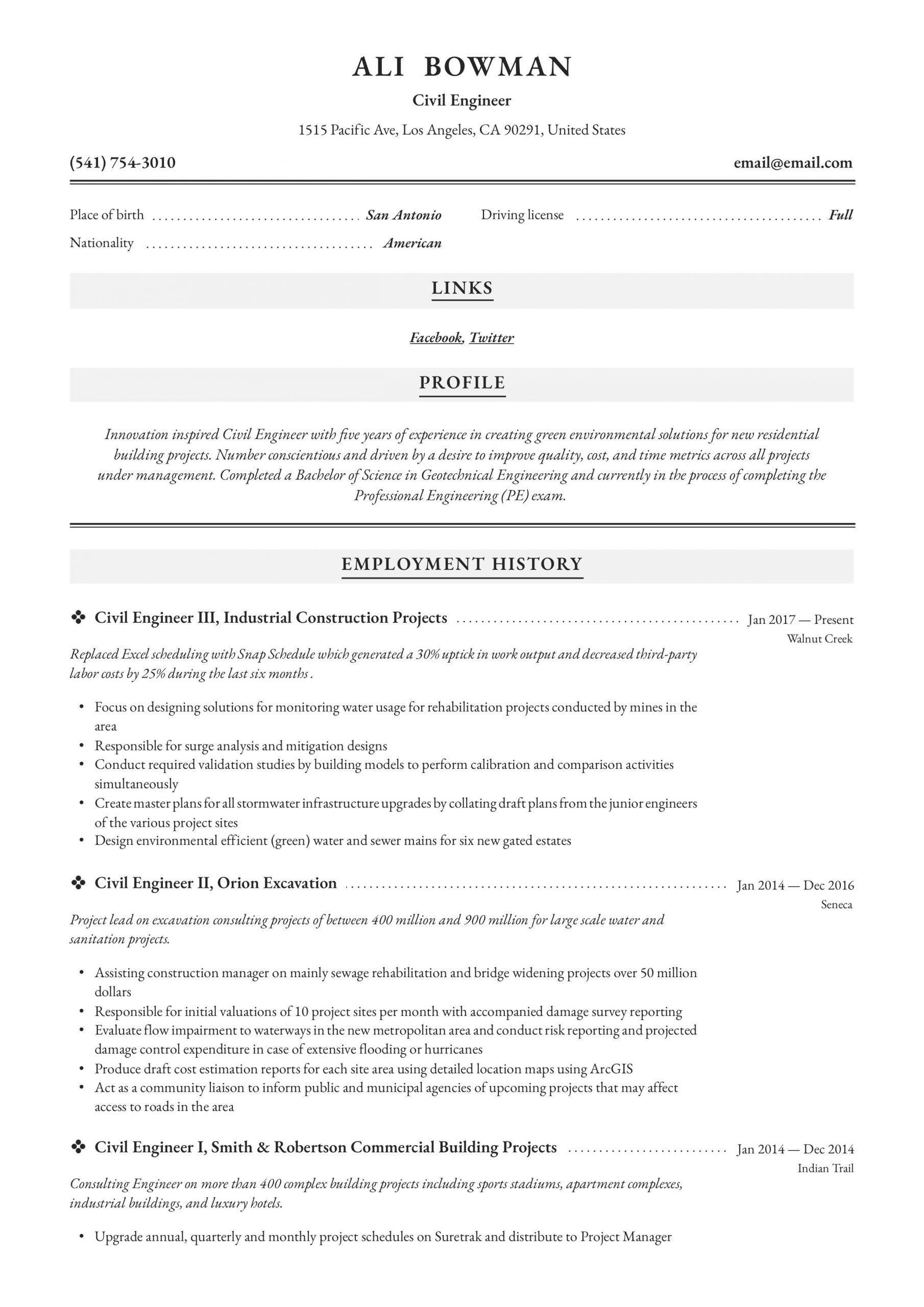 Sample Resume for Experienced Civil Engineer In India Civil Engineer Resume & Writing Guide