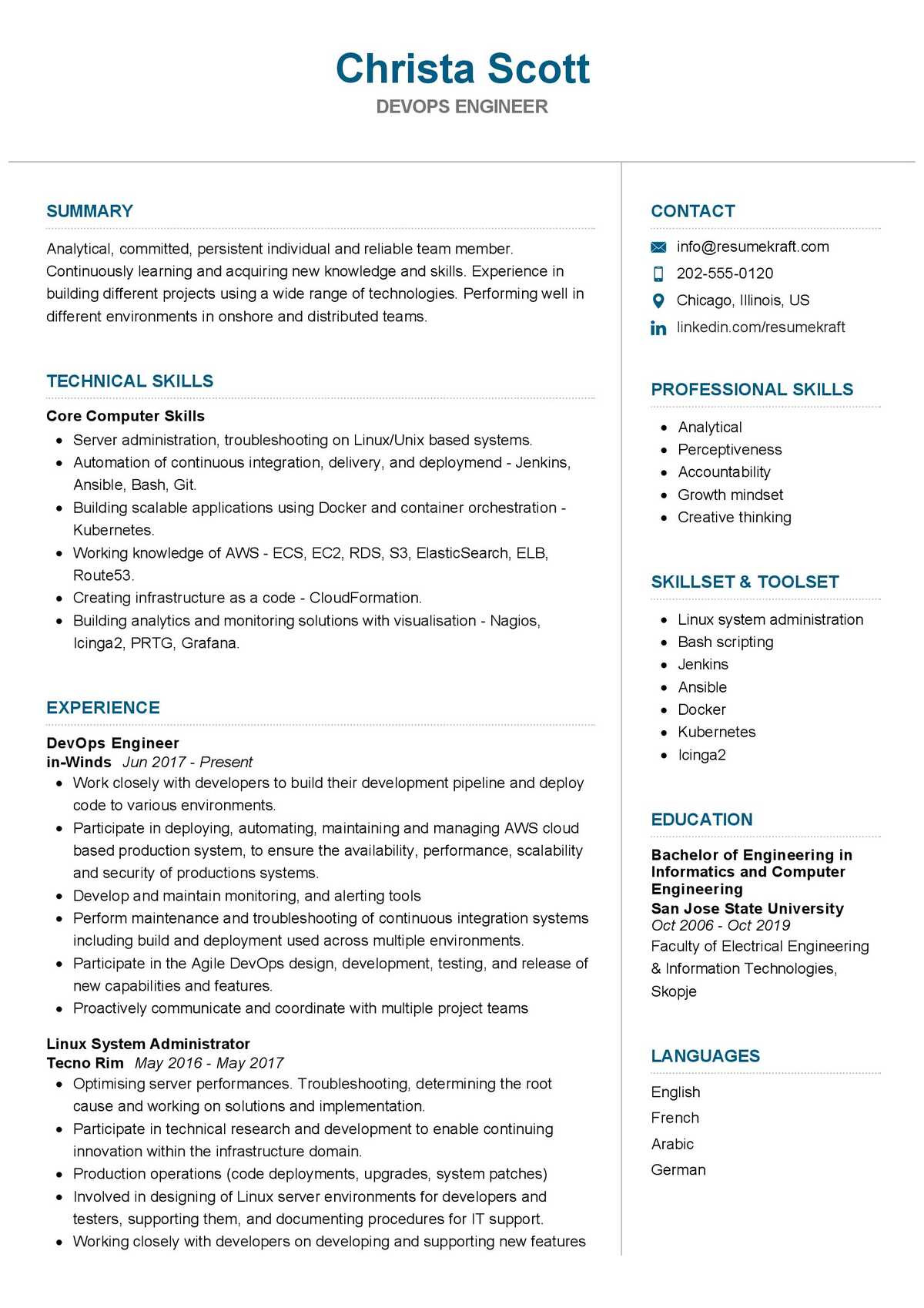 Sample Resume for Experienced Devops Engineer Pdf Devops Engineer Resume Sample 2021