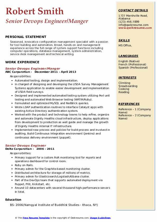 Sample Resume for Experienced Devops Engineer Pdf Senior Devops Engineer Resume Samples