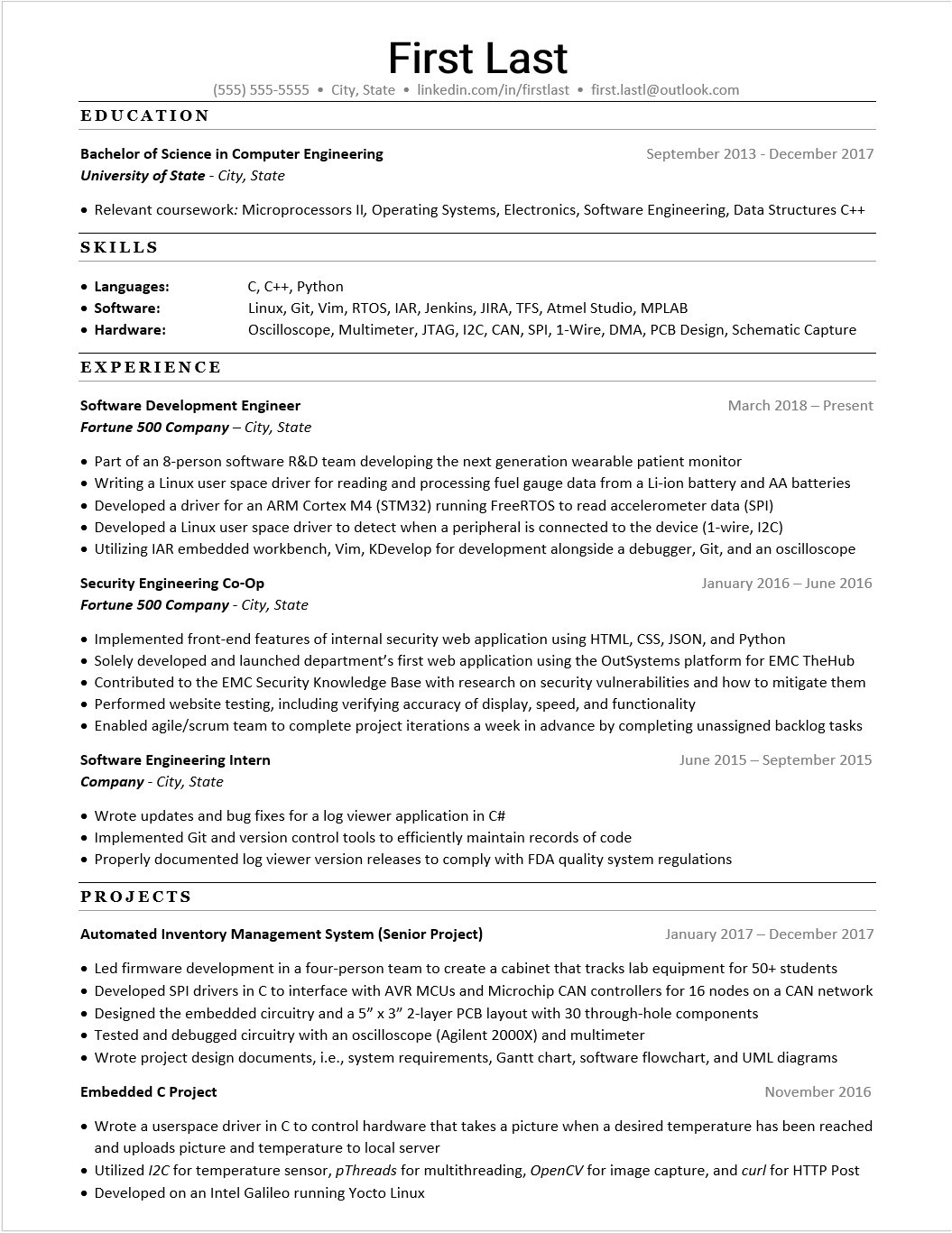 Sample Resume for Experienced Embedded Engineer Embedded Engineer Resume 1 Year Experience