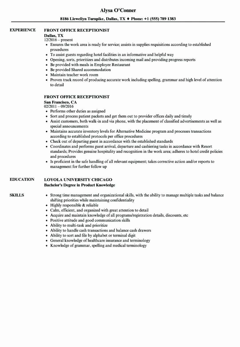 Sample Resume for Front Office Receptionist Medical Receptionist Resume Examples Lovely Front Desk …