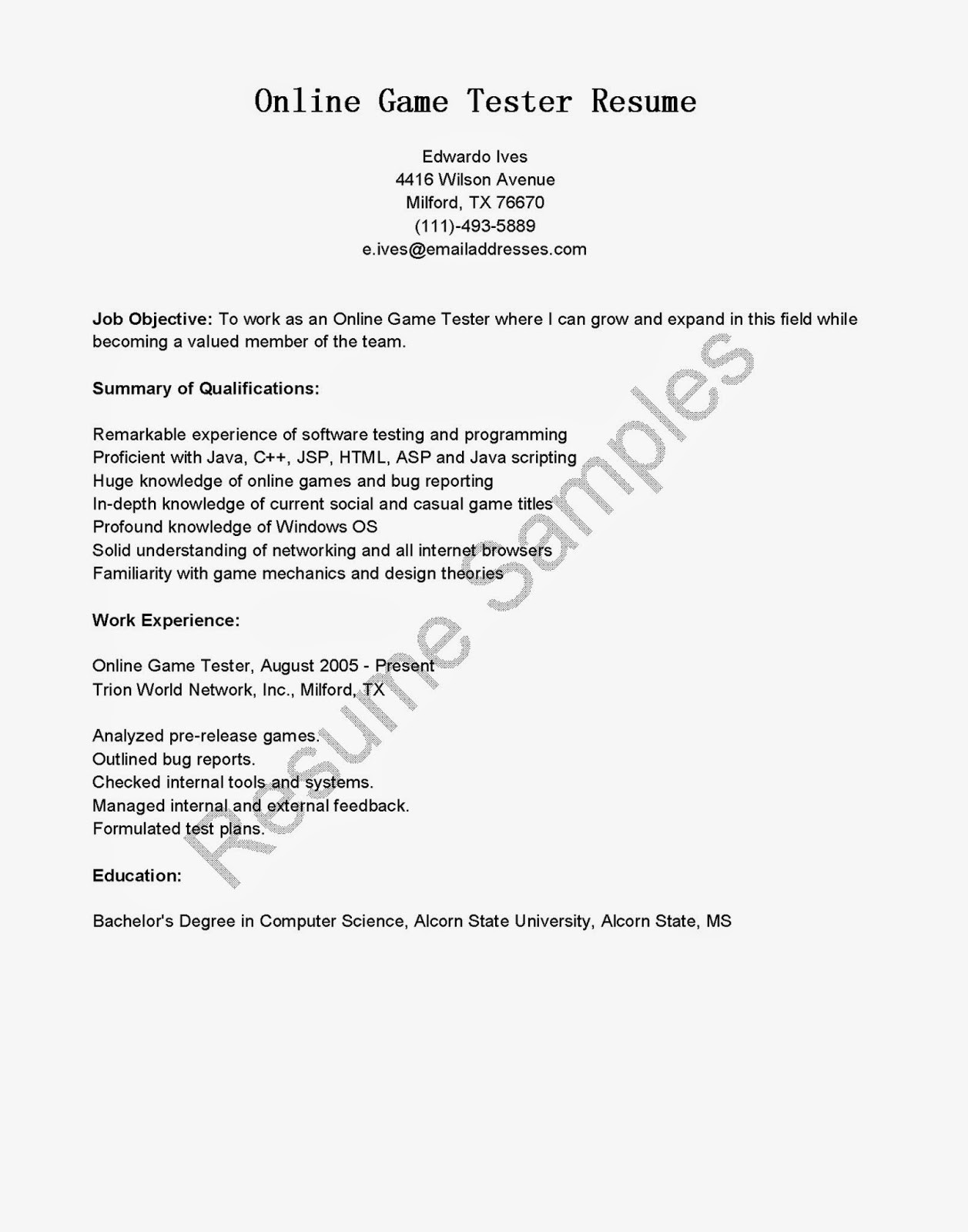 Sample Resume for Game Tester Fresher Game Tester Resume Sample October 2021