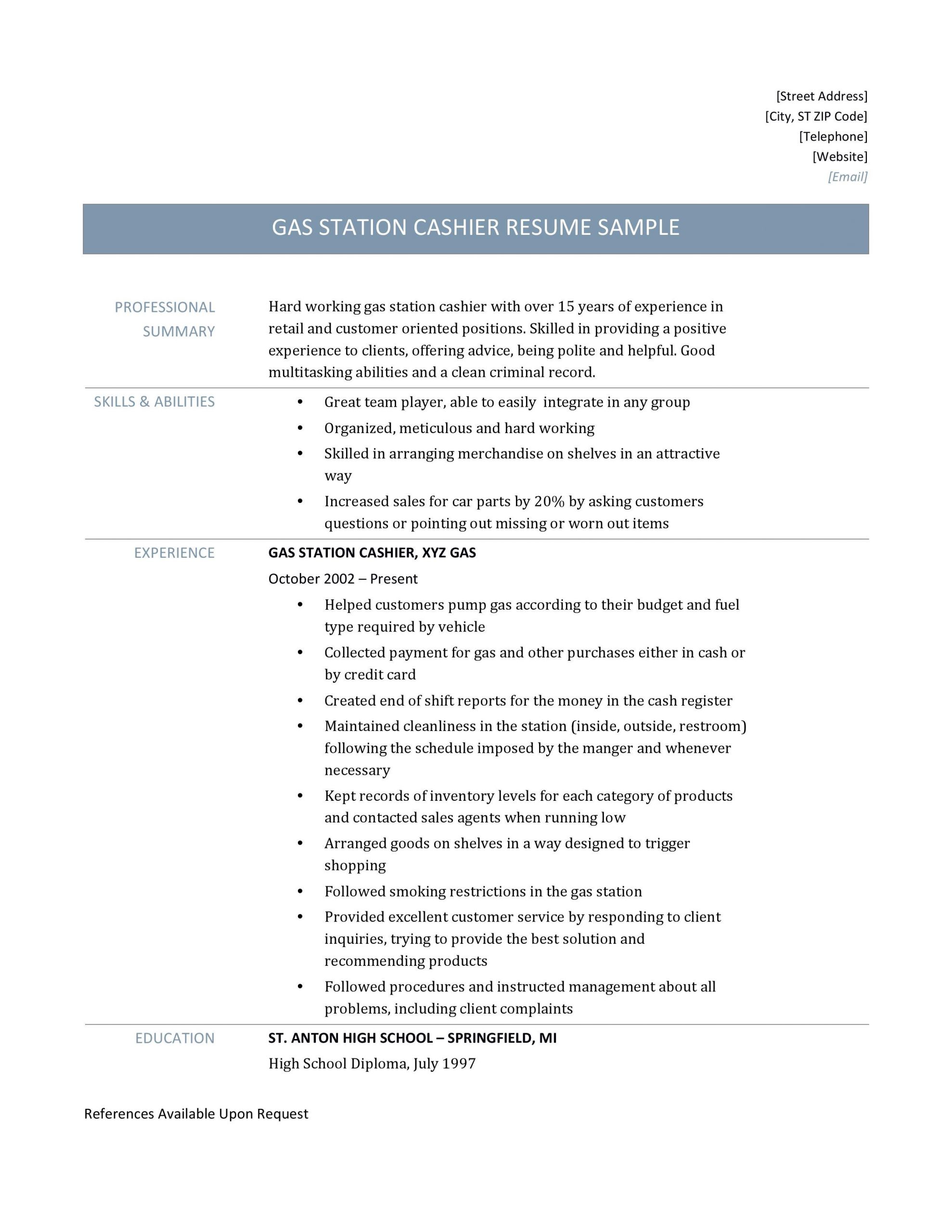 Sample Resume for Gas Station attendant Gas Station Clerk Resume October 2021