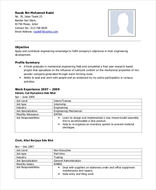 Sample Resume for Mechanical Engineer Fresh Graduate Pdf 10 Mechanical Engineering Resume Templates Pdf Doc