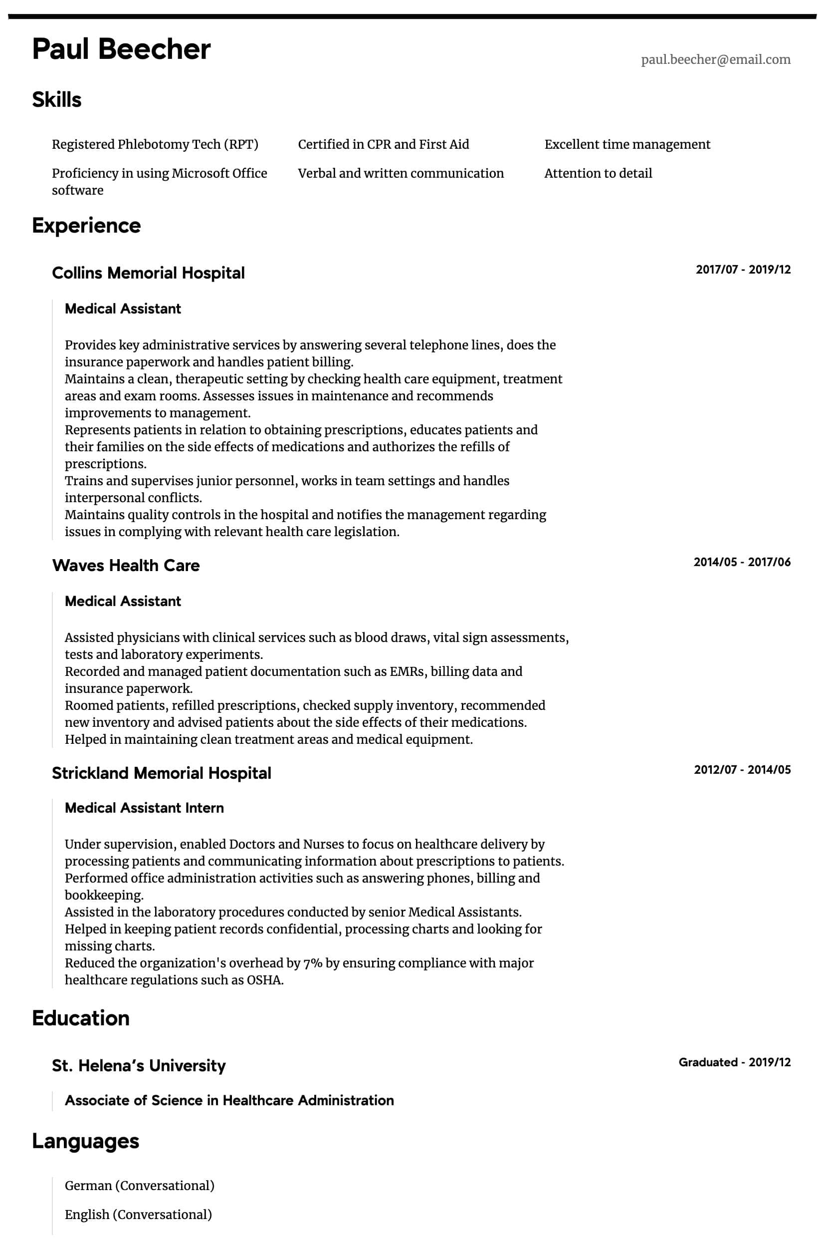 Sample Resume for Medical assistant with Experience Medical assistant Resume Samples