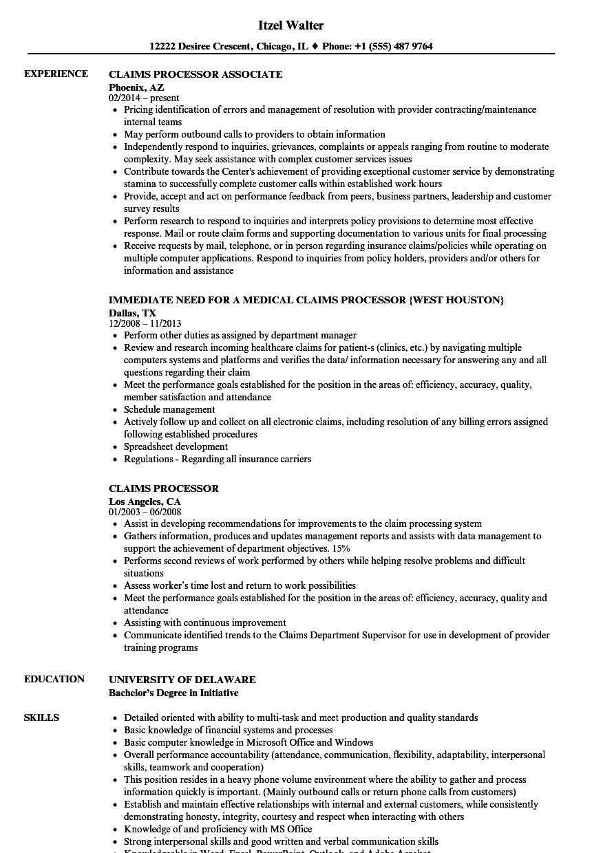 Sample Resume for Medical Claims Processor Medical Claims Processor Job Description the Cover