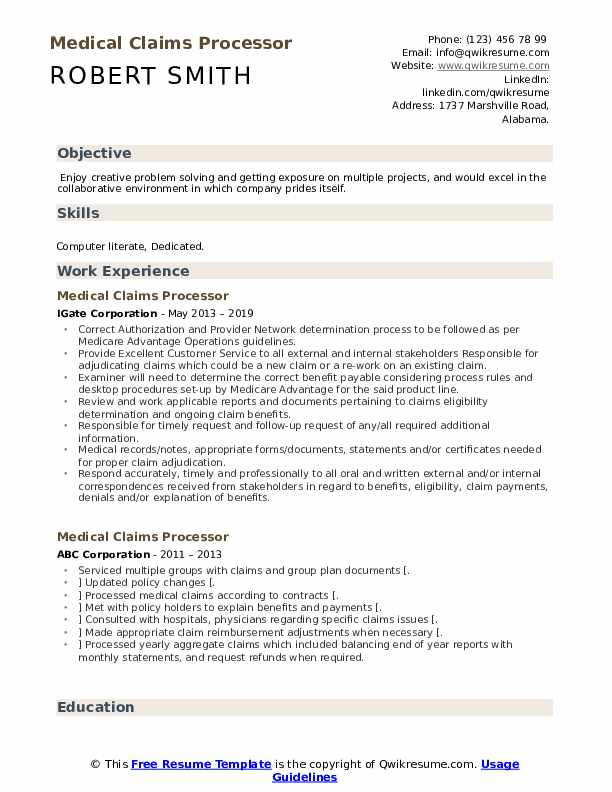 Sample Resume for Medical Claims Processor Medical Claims Processor Resume Samples